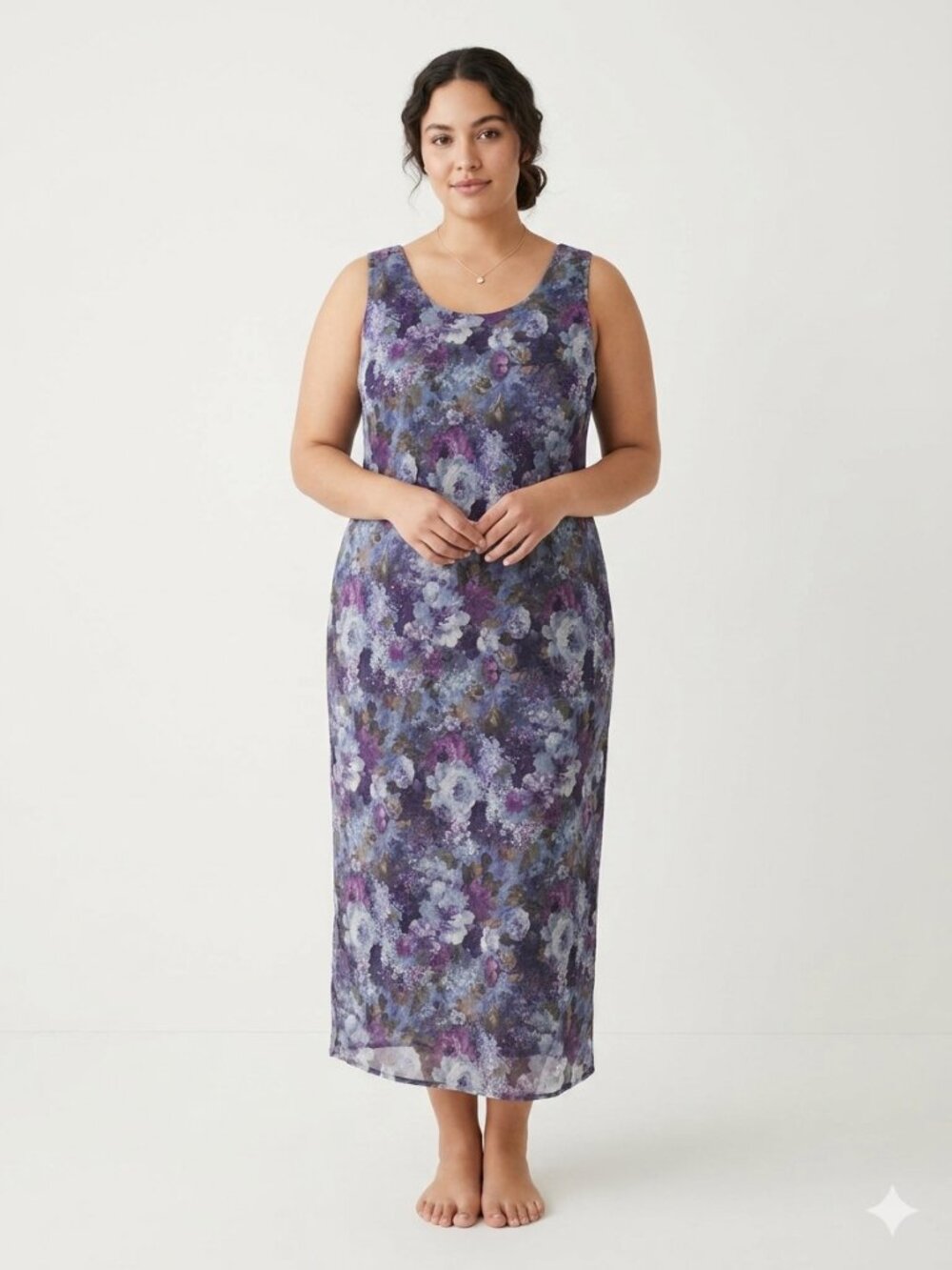 K & Company Dress Blue Purple Sleeveless Cottage Maxi 20W